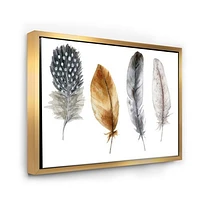Boho Feather Orange & Blue Striped Polka Dots  Canvas Wall Art Print