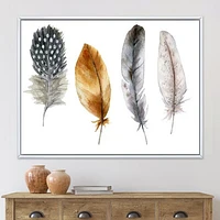 Boho Feather Orange & Blue Striped Polka Dots  Canvas Wall Art Print