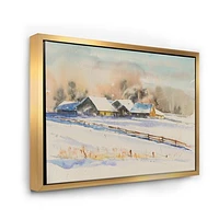 Small VIllage At Sunset Covered with Snow  Canvas Wall Art Print