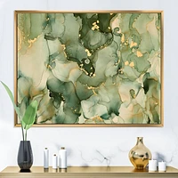 Green Luxury Abstract Fluid Art I Canvas Wall Print