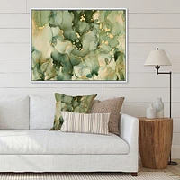 Green Luxury Abstract Fluid Art I Canvas Wall Print