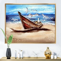 An Old Fishing Boat on The Sandy Beach Canvas Wall Art Print