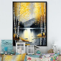 Monochrome Golden Birch Trees By The Lake I Wall Art