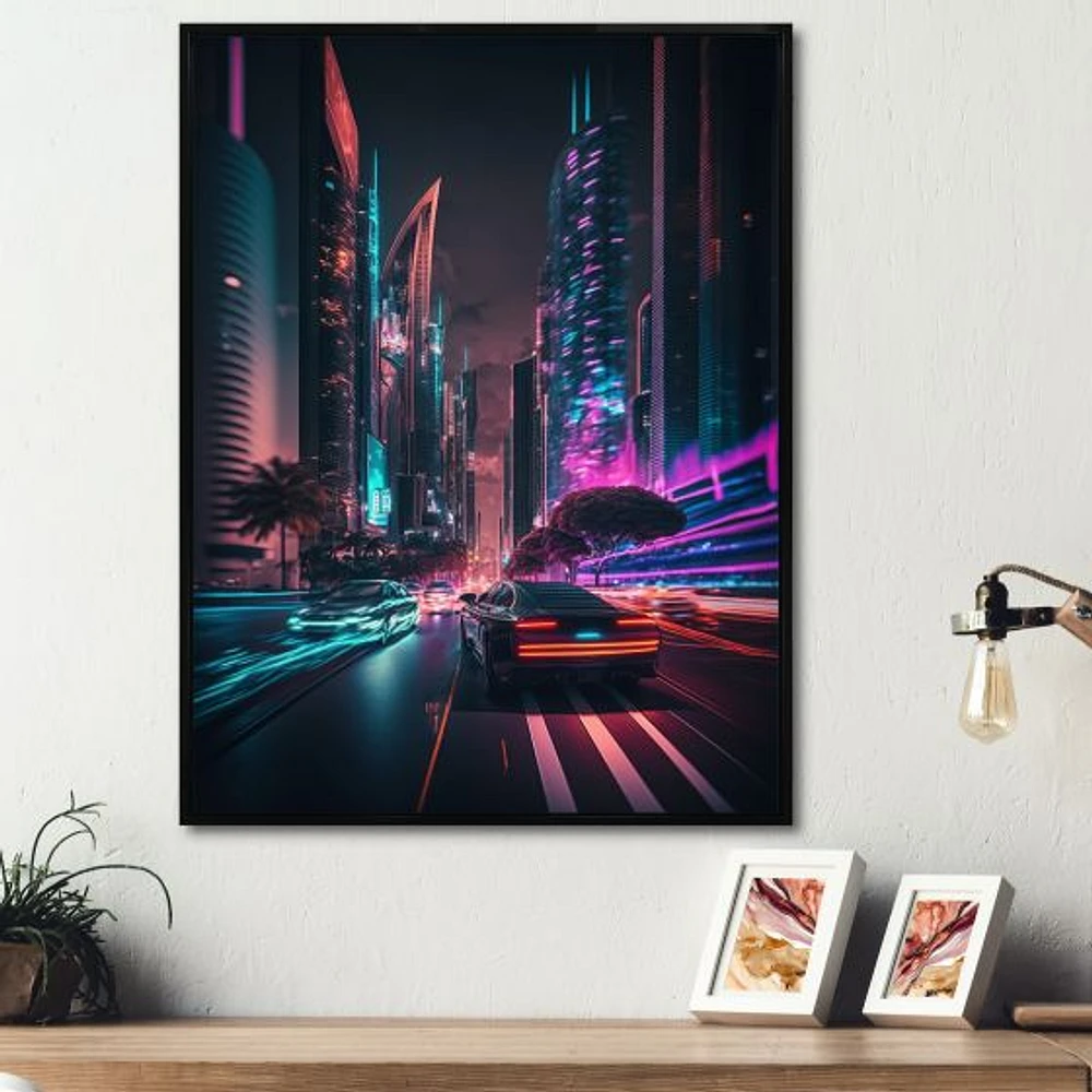 Futuristic Miami Neon Art Wall