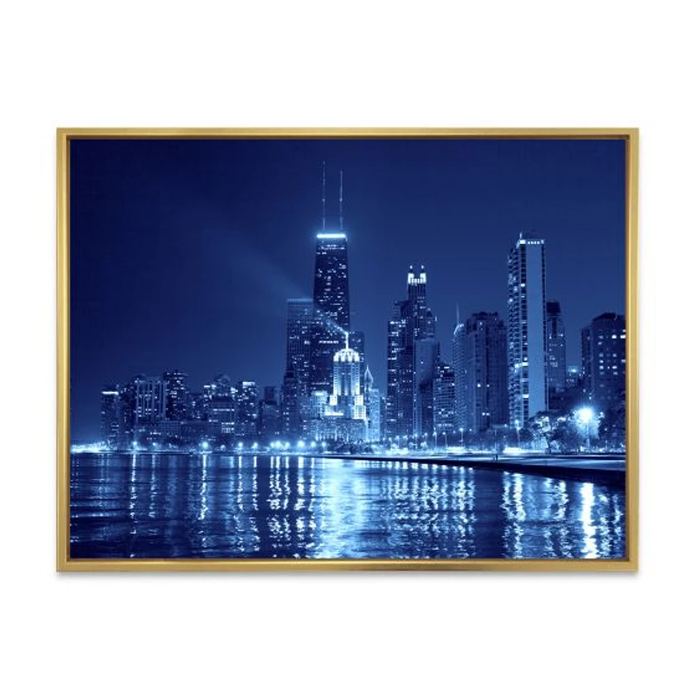 Blue Chicago Skyline Night Canvas Print