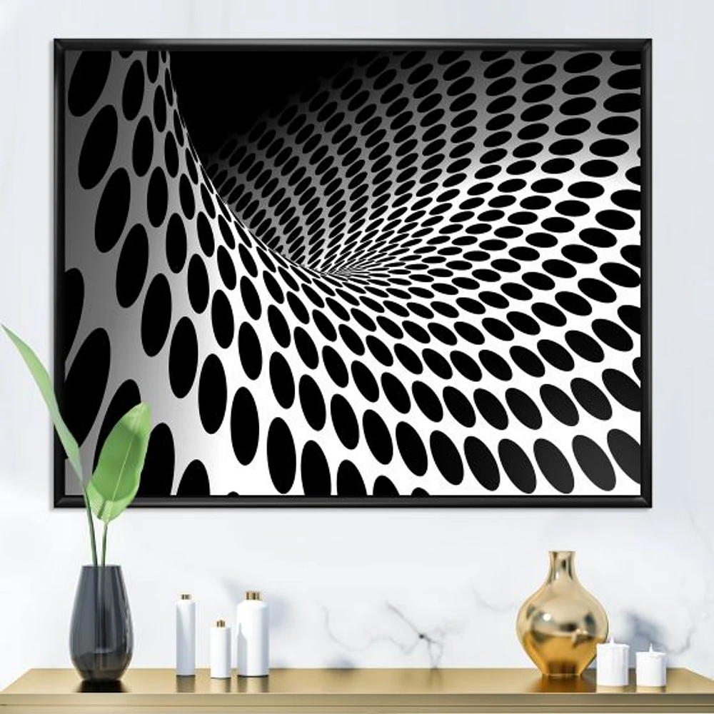 Waves and Circles Black White  Art Canvas Print