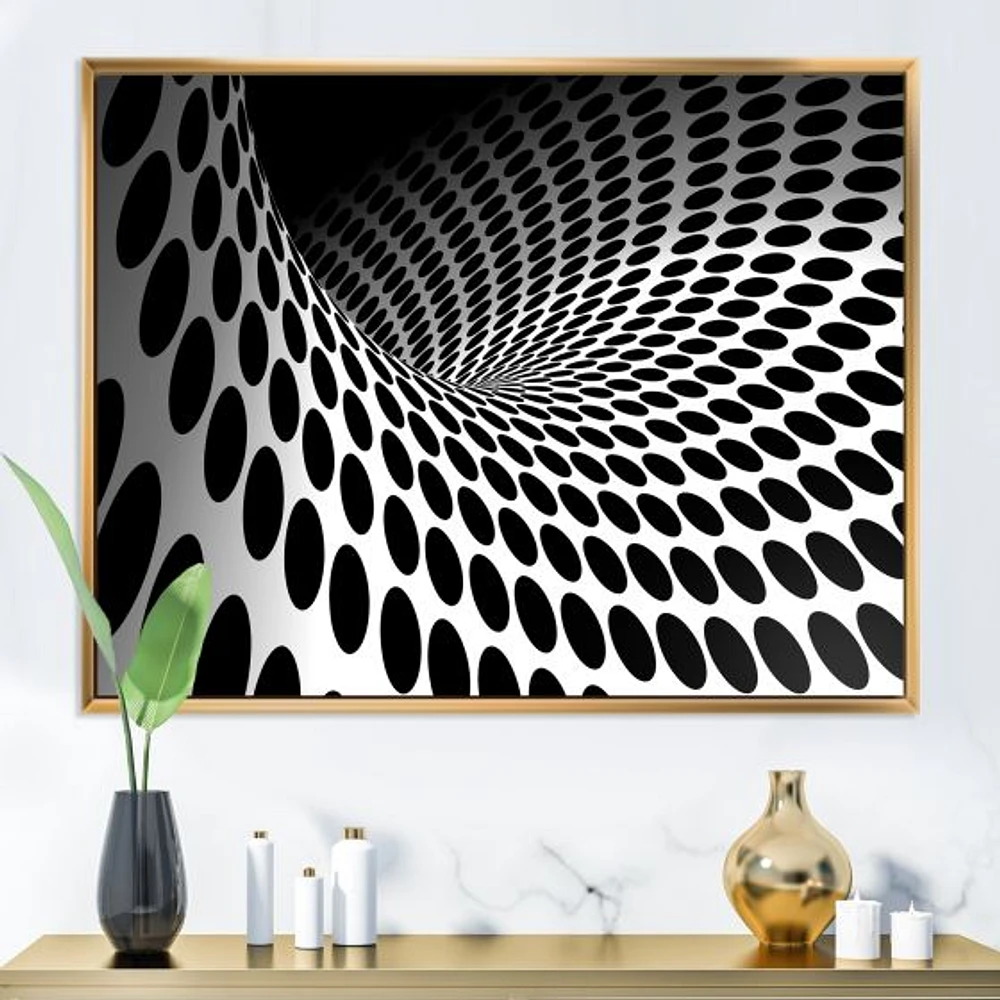 Waves and Circles Black White  Art Canvas Print