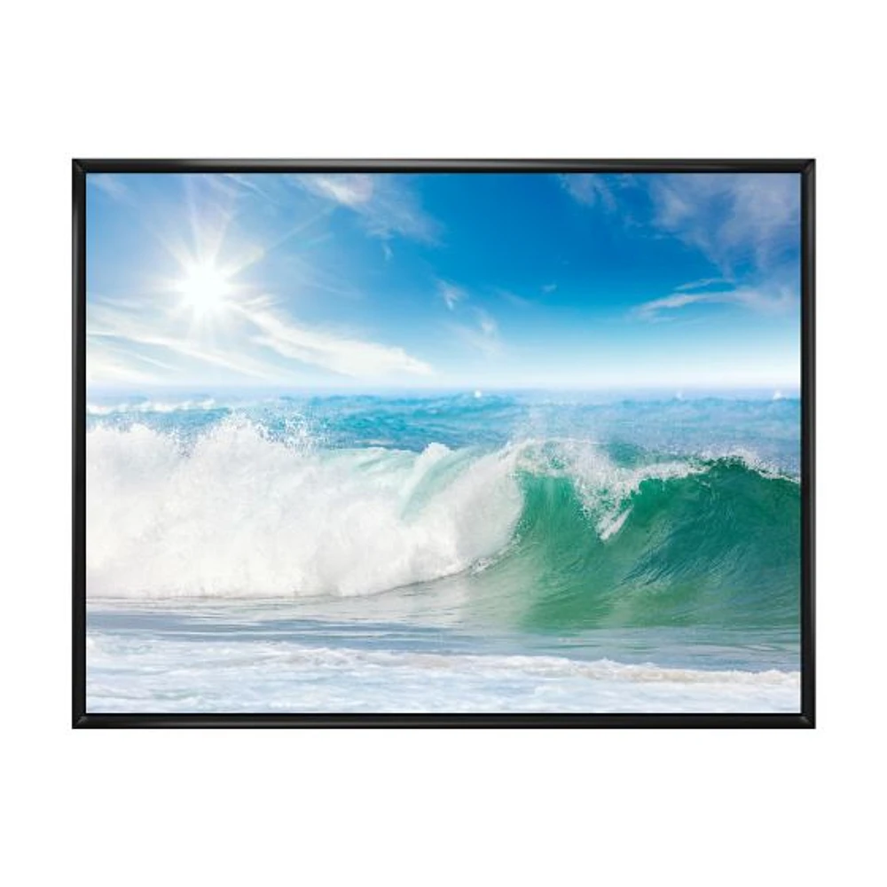 White and Blue Waves under Sun Canvas Wall Art