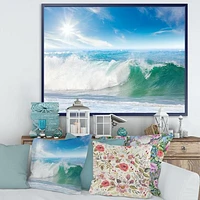 White and Blue Waves under Sun  Canvas Wall Art