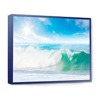 White and Blue Waves under Sun  Canvas Wall Art