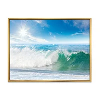 White and Blue Waves under Sun  Canvas Wall Art