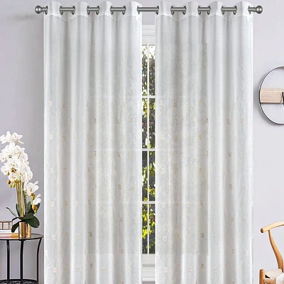 Embroidered Sheer Grommet Curtain