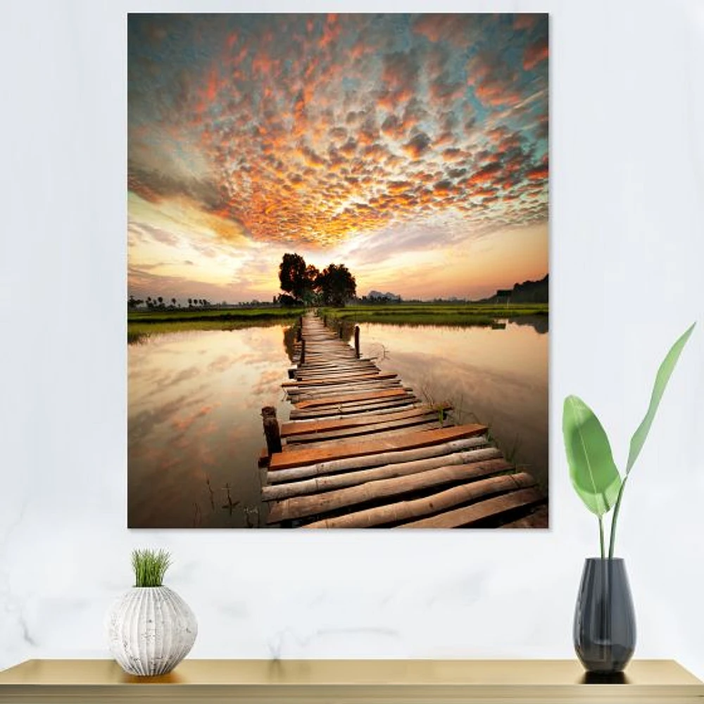 Makeshift Wooden Pier Over River  Canvas Wall Art