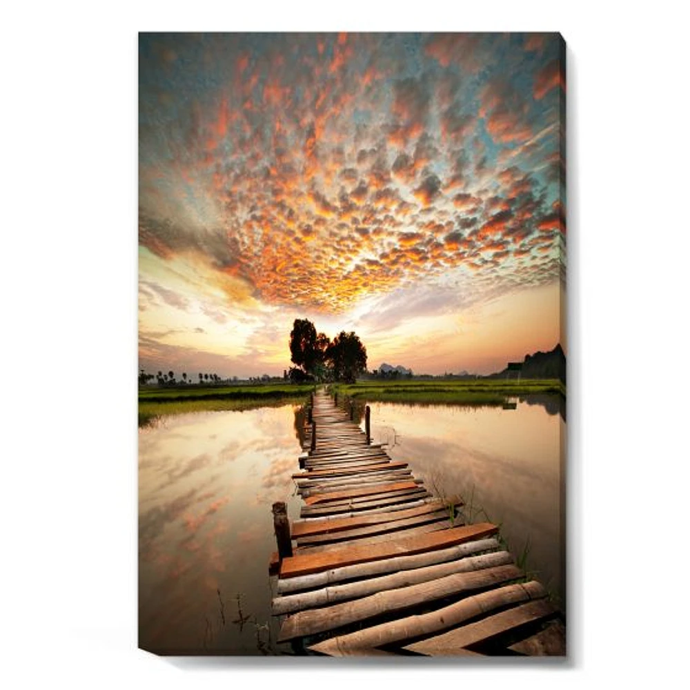 Makeshift Wooden Pier Over River  Canvas Wall Art