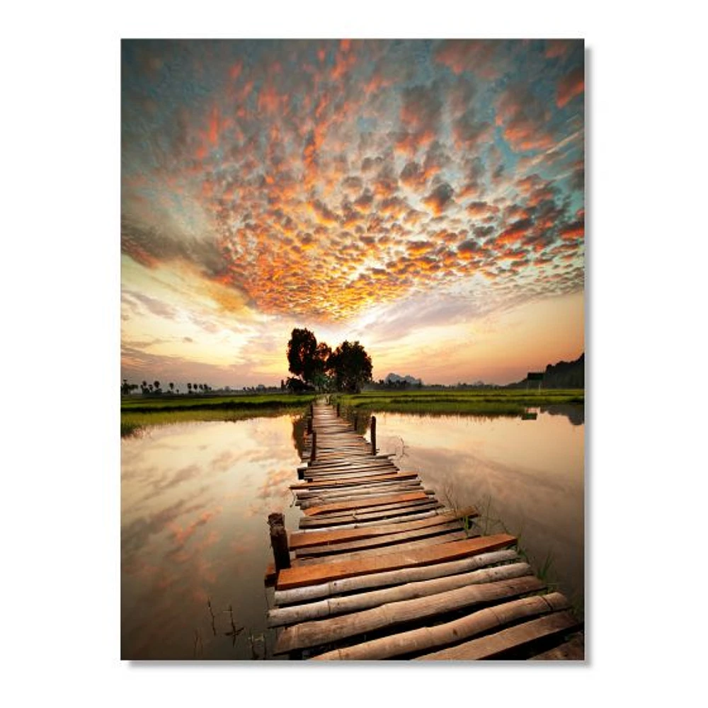 Makeshift Wooden Pier Over River  Canvas Wall Art