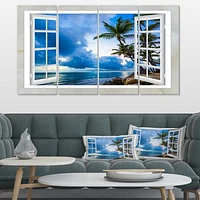 Window Open to Cloudy Blue Sky  Canvas Wall Art
