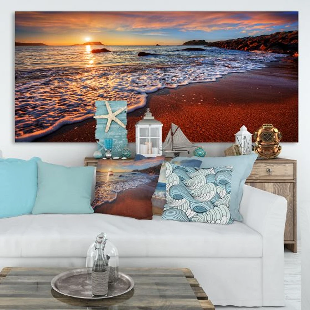 Stunning Ocean Beach at Sunset  Art Print on Canvas