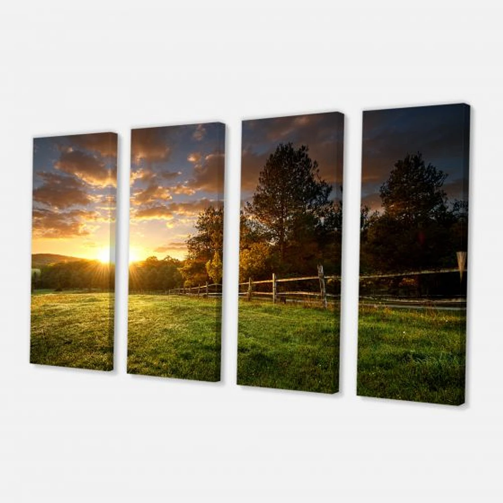 Fenced Ranch at Sunrise Canvas Wall Art Panels