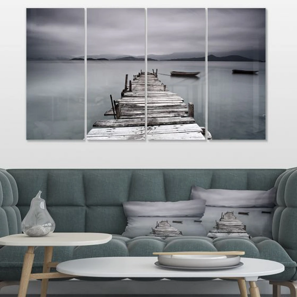Pier and Boats at Seashore Canvas Wall Art
