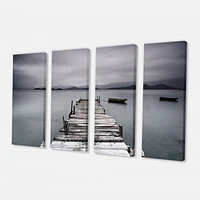 Pier and Boats at Seashore Canvas Wall Art