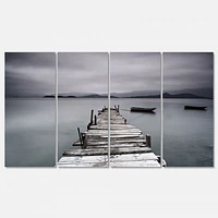 Pier and Boats at Seashore Canvas Wall Art