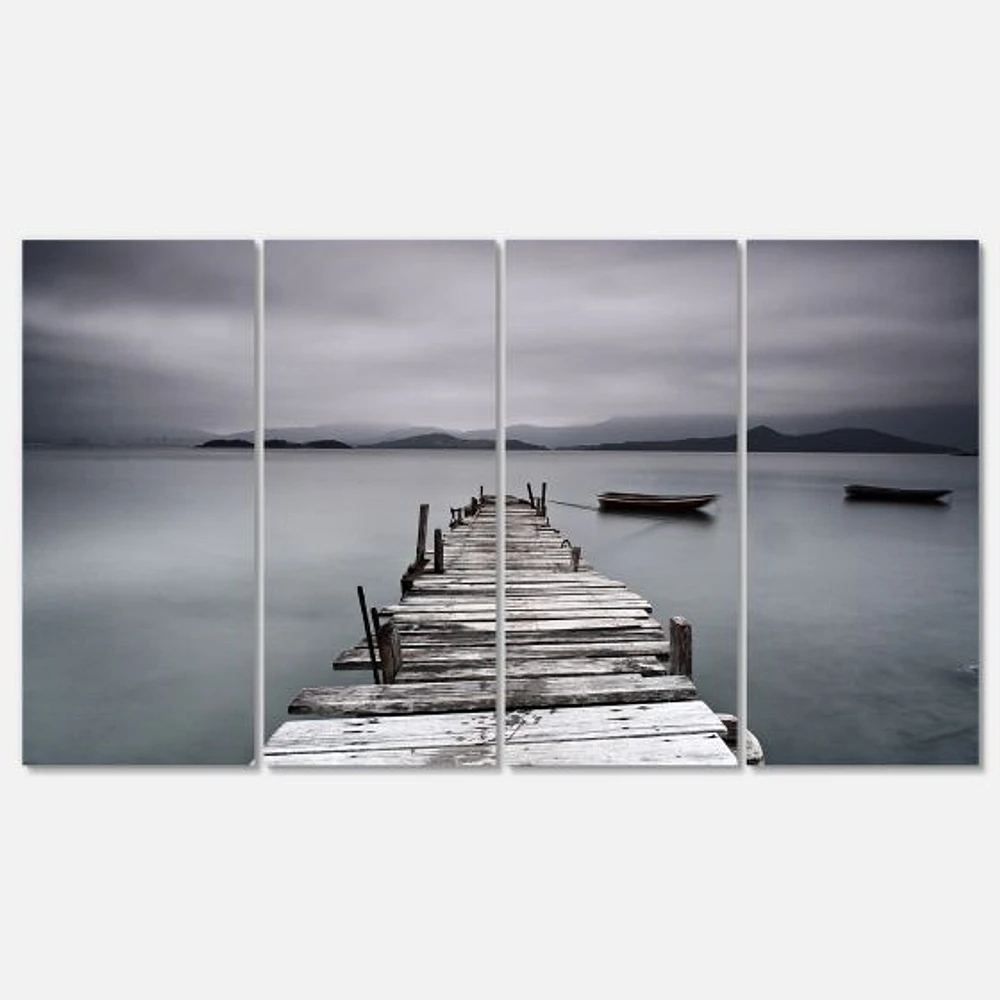Pier and Boats at Seashore Canvas Wall Art