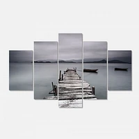 Pier and Boats at Seashore Canvas Wall Art