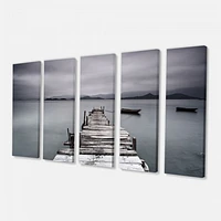 Pier and Boats at Seashore Canvas Wall Art