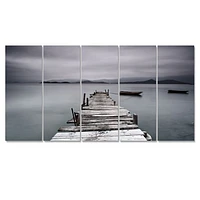 Pier and Boats at Seashore Canvas Wall Art