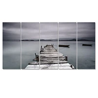 Pier and Boats at Seashore Canvas Wall Art