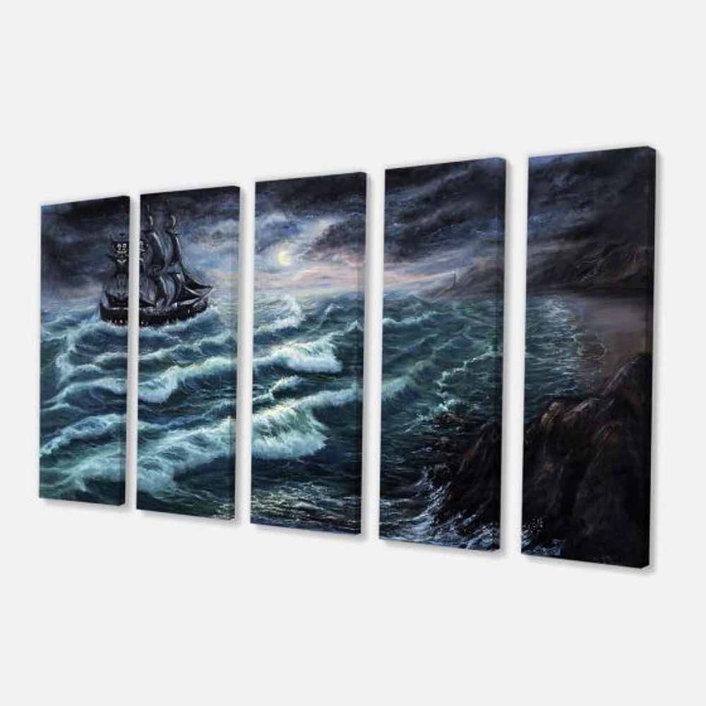 Pirate Ship Under Stormy Cloud Canvas Wall Art