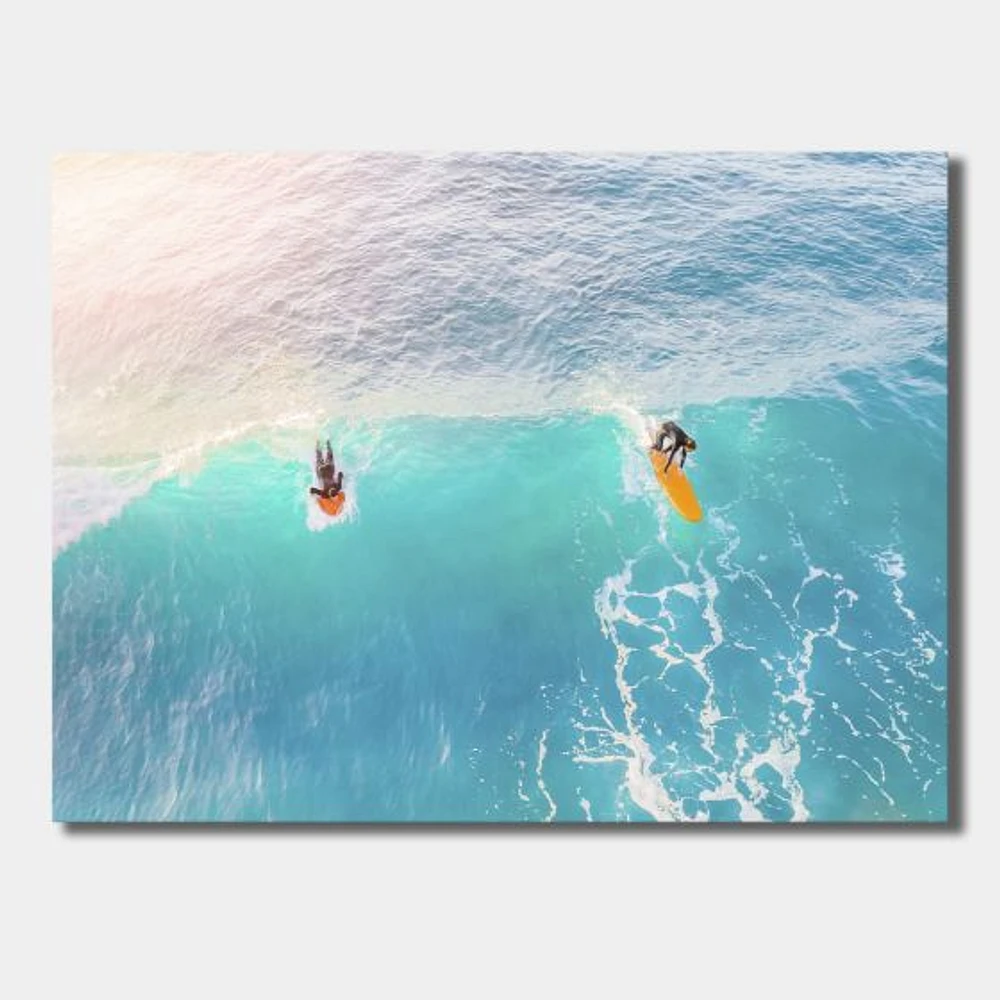Surfers on A Bright Sunny Ocean Wave  Wall Art