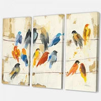 Multicolor Bird Meeting Canvas Wall Art - 3 panels