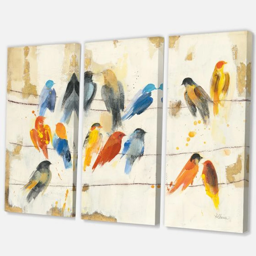 Multicolor Bird Meeting Canvas Wall Art - 3 panels
