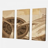Retro Airplanes Sepia Canvas Wall Art