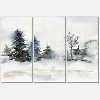 Christmas Minimalistic Forest Landscape and Snow Canvas Wall Art