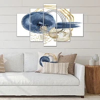 Abstract Dark Blue Gold & Black Underwater Life Canvas Wall Art Print