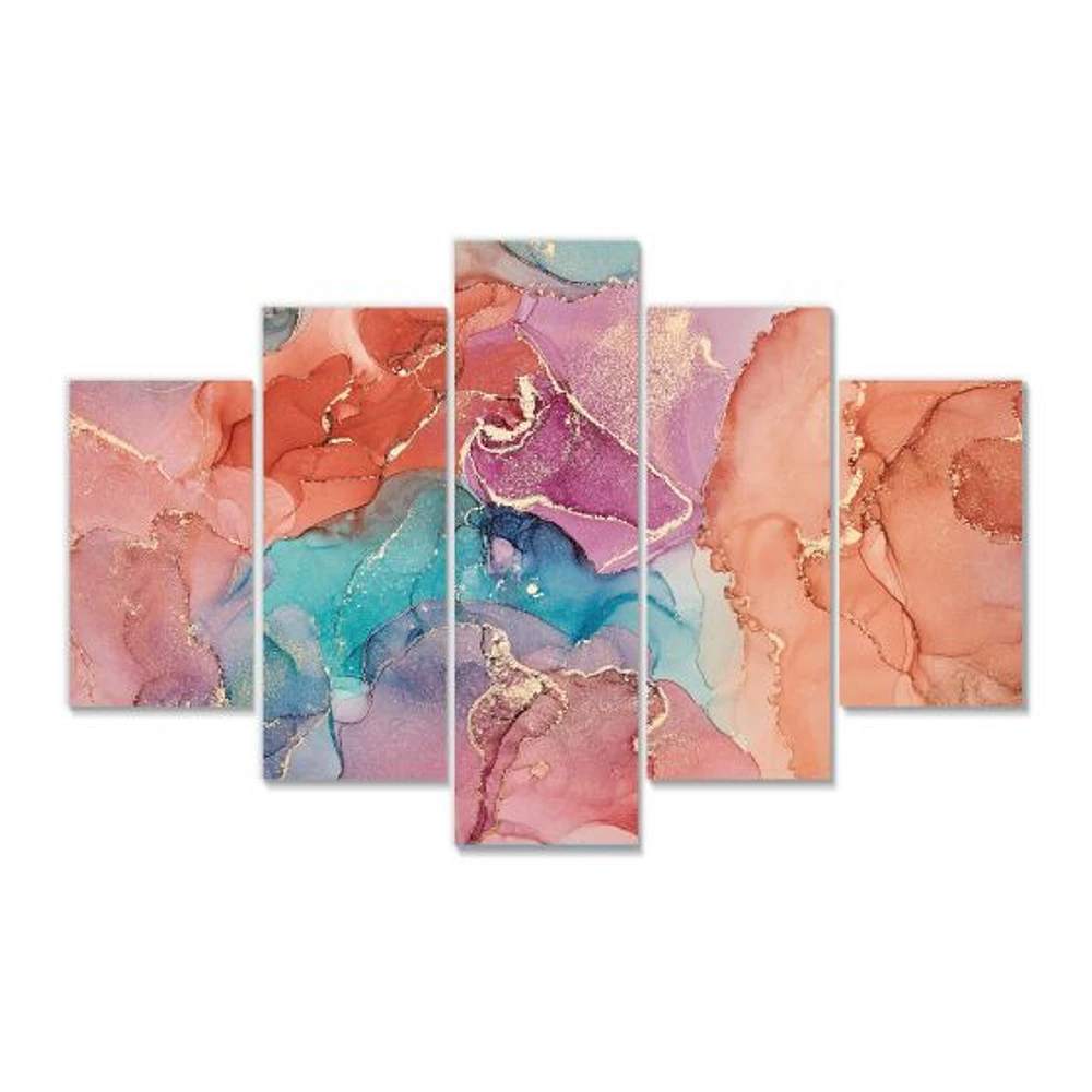 Turquoise and Brown Pieces Luxury Abstract Fluid Art II Canvas Wall Print