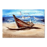 An Old Fishing Boat on The Sandy Beach Canvas Wall Art Print