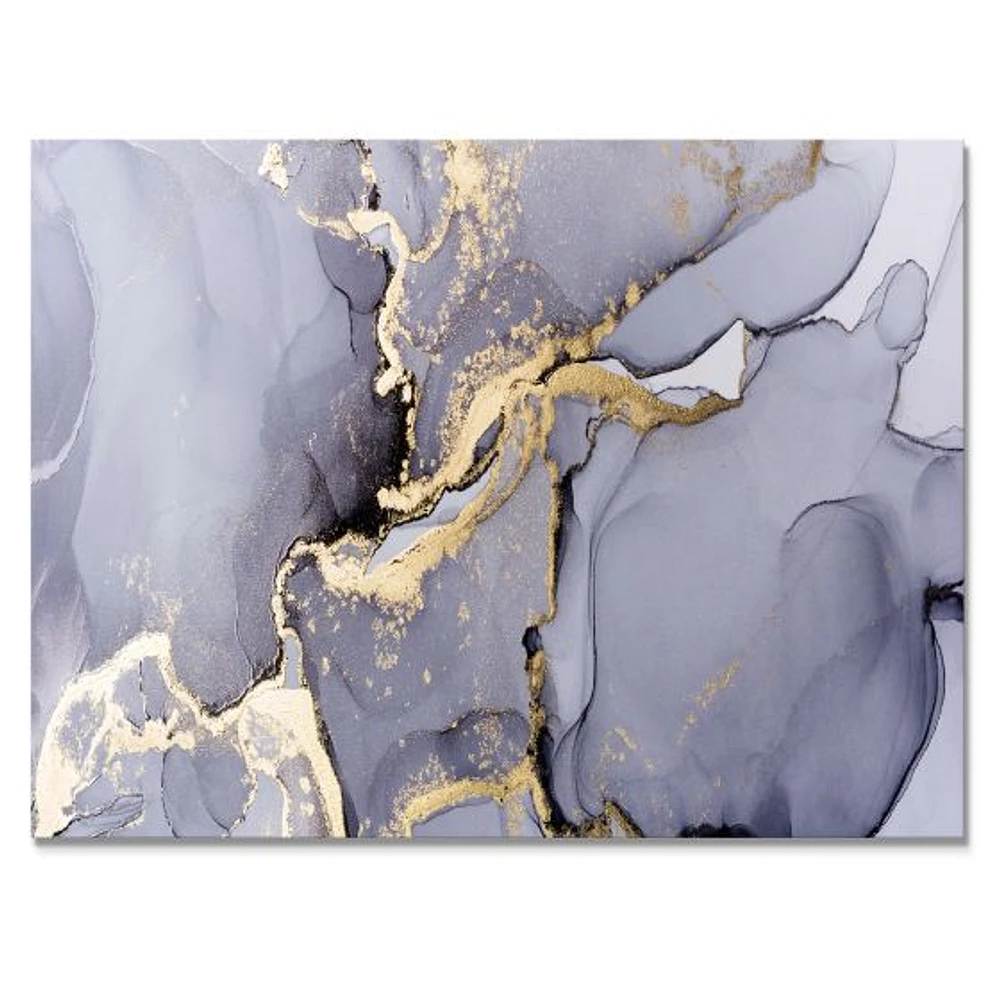 Closeup of Black and Golden Abstract Marble Texture Canvas Wall Art Print