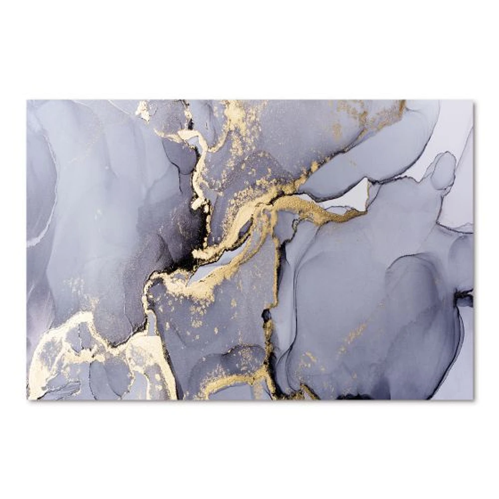 Closeup of Black and Golden Abstract Marble Texture Canvas Wall Art Print