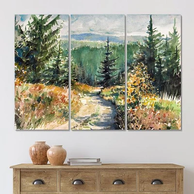 With Road Mountains 3 Canvas Wall Art Print - Panels