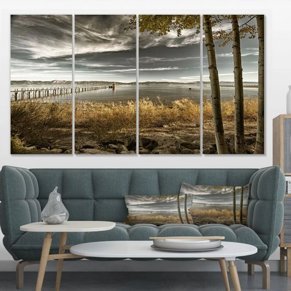 Pier Brown Lake  Canvas Art Print