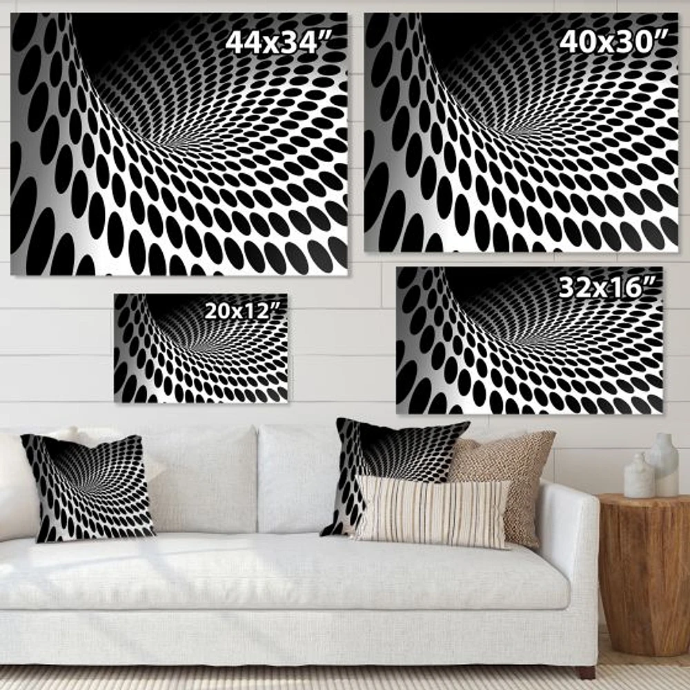 Waves and Circles Black White  Art Canvas Print