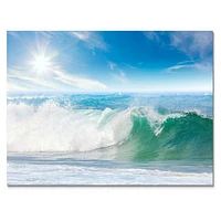 White and Blue Waves under Sun  Canvas Wall Art