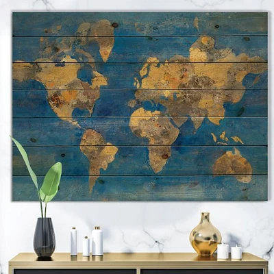 Golden Glam World Map Wood Wall Art