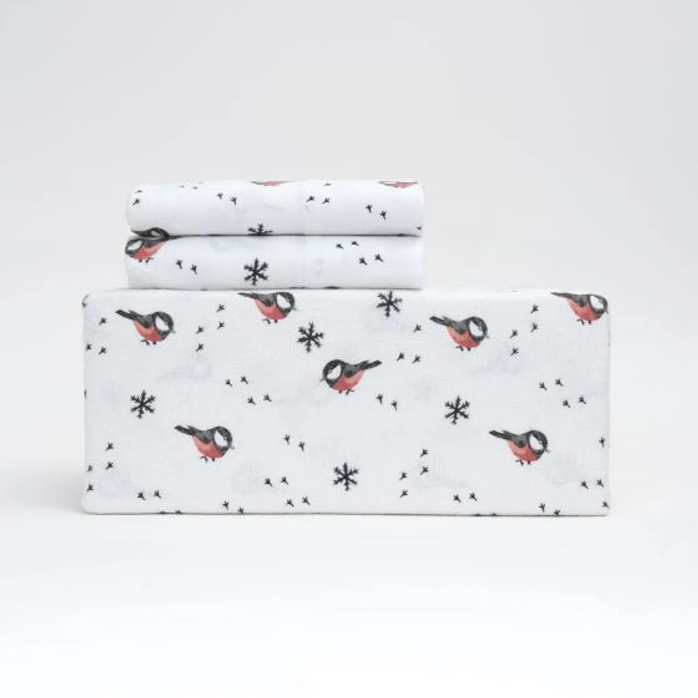 Winter Birds Flannel Sheet Set