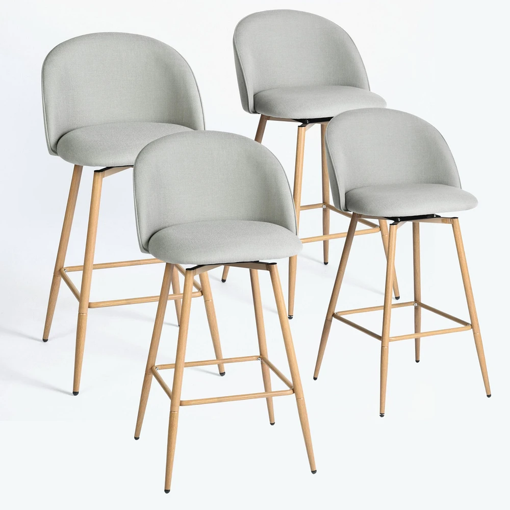 Modern Fabric Counter Barstools, Set of 4 - Grey