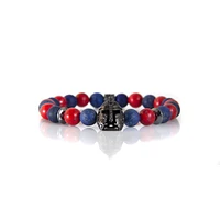 Luenzo Lapis Lazuli and Red/Black Jade with Gunmetal Warrior Helmet Bracelet