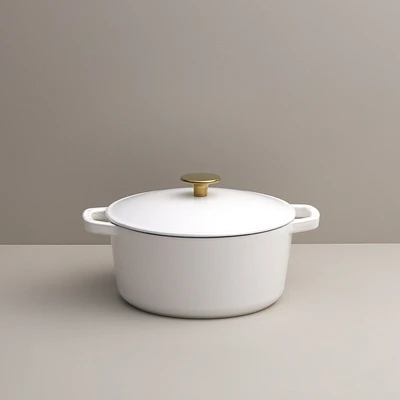 3.5Q Dutch Oven - White with Gold Knob
